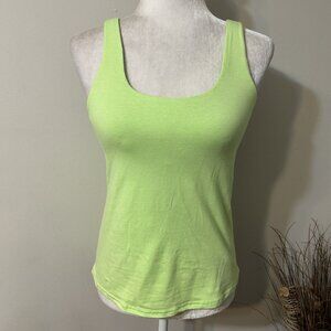 Solutions Women Sport Tank Top Lemon Green Padded Built In Bra Wide Strap Sz 34B